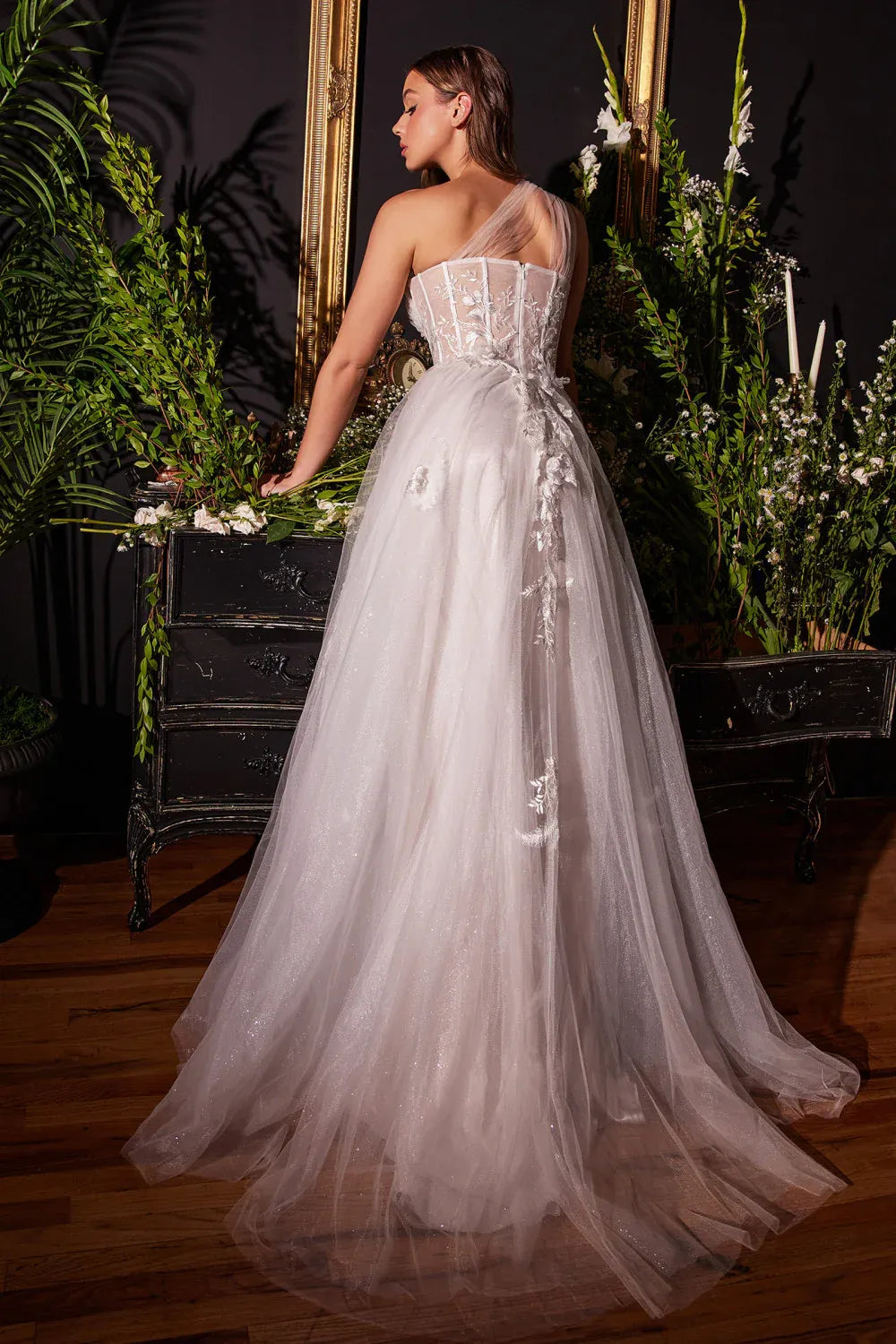 Elegant One Shoulder Corset Prom Dress With Lace Appliqué And Glitter Tulle For Prom Queens