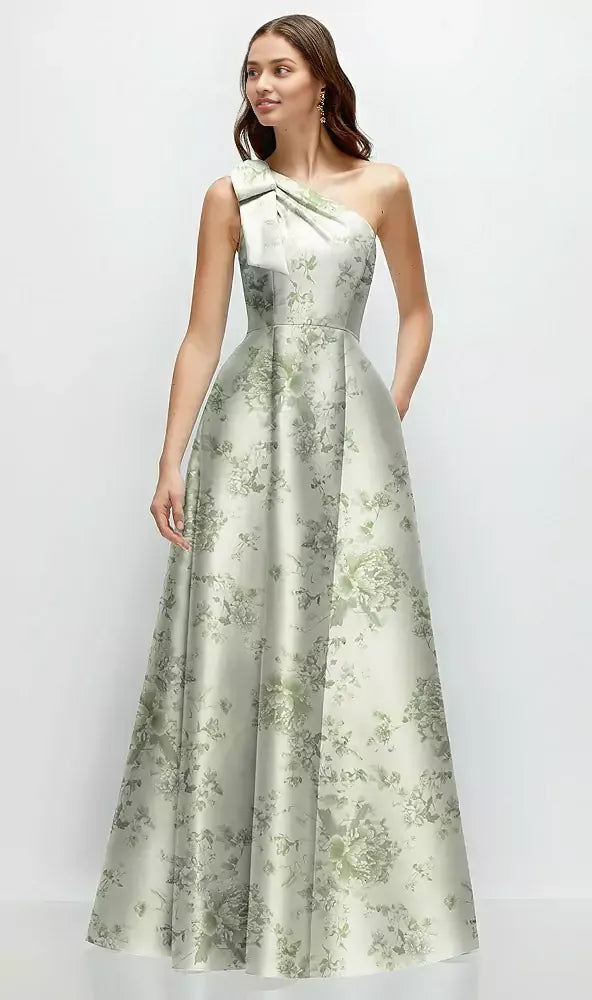 A-Line One-Shoulder Sleeveless Backless Floor-Length Mother of the Bride Dress