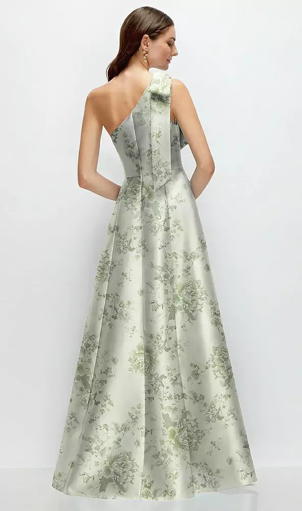 A-Line One-Shoulder Sleeveless Backless Floor-Length Mother of the Bride Dress