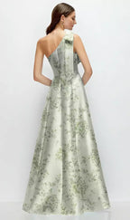 A-Line One-Shoulder Sleeveless Backless Floor-Length Mother of the Bride Dress