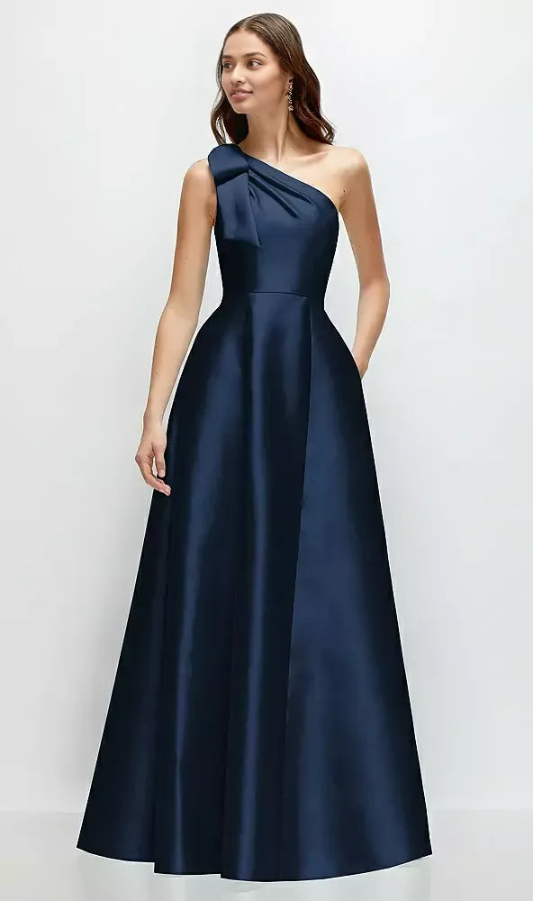 A-Line One Shoulder Sleeveless Backless Floor-Length Mother of the Bride Dress