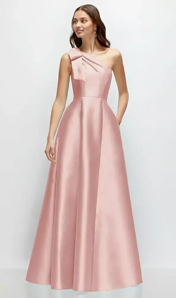 A-Line One Shoulder Sleeveless Backless Floor-Length Mother of the Bride Dress