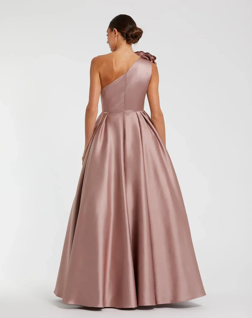 A-Line One Shoulder Sleeveless Zipper Up Floor-Length Prom Dress