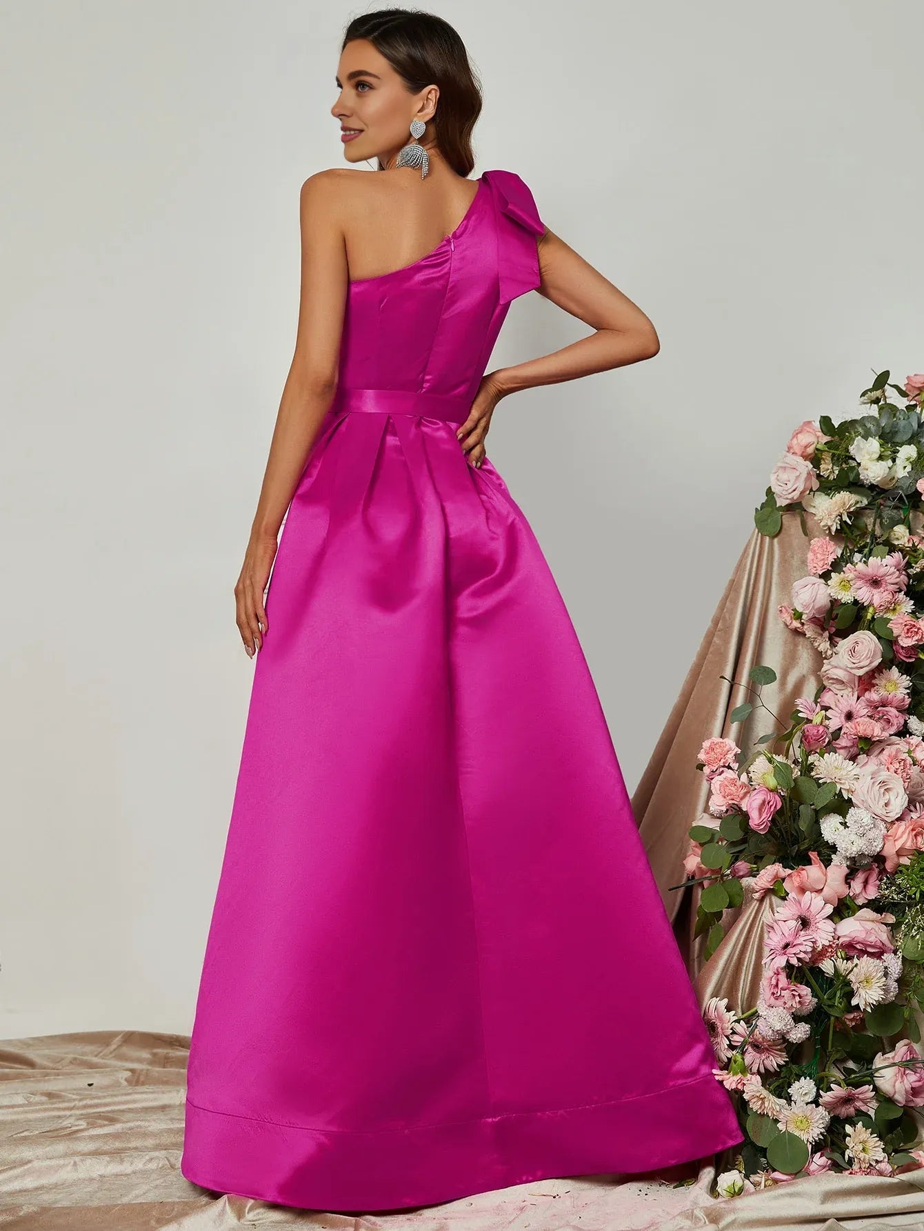 A-Line One Shoulder Sleeveless Zipper Up Floor-Length Prom Dress