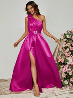 A-Line One Shoulder Sleeveless Zipper Up Floor-Length Prom Dress