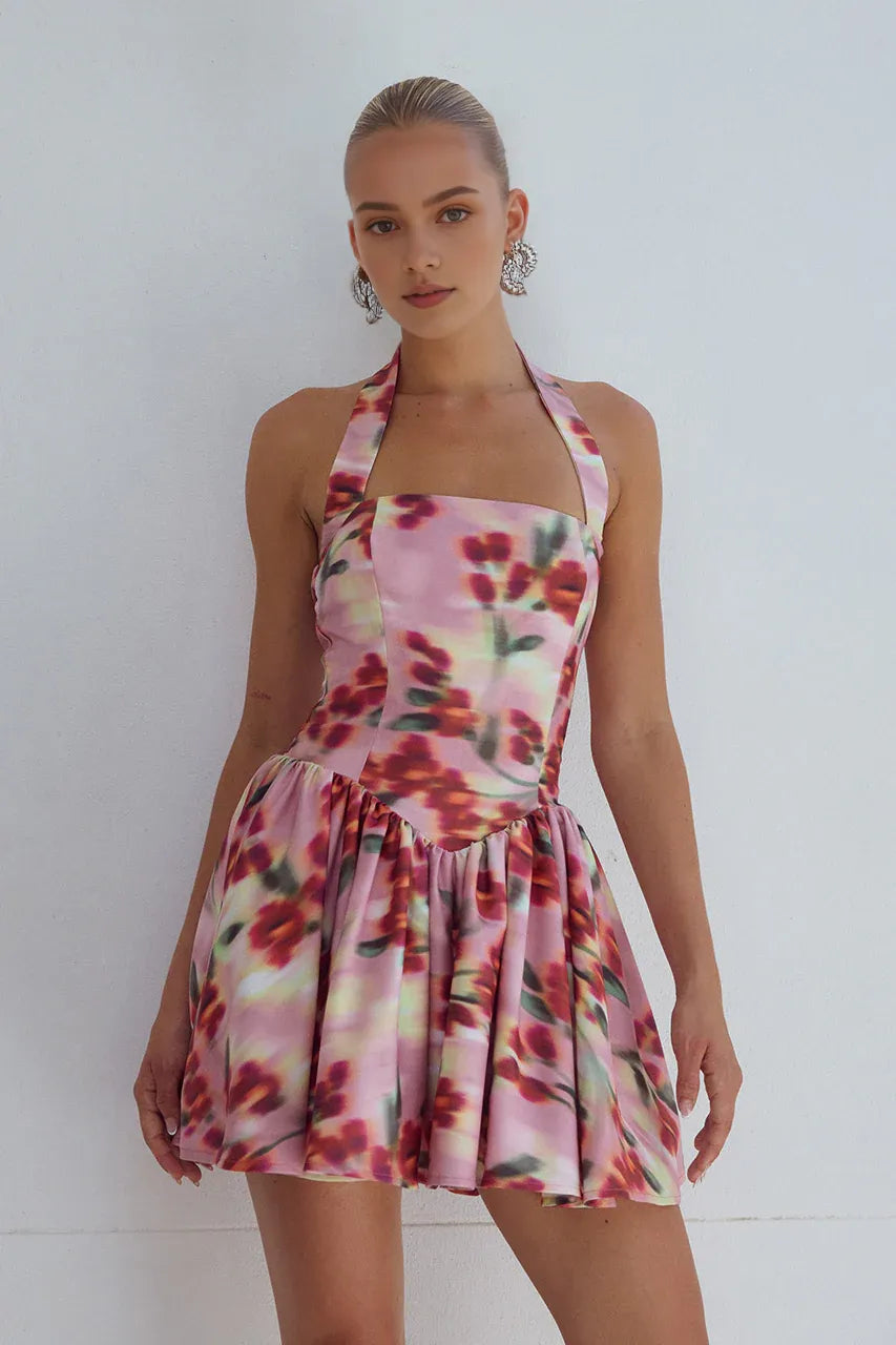 A-Line/Princess Halter Neck Sleeveless Backless Short-Mini Homecoming Dress
