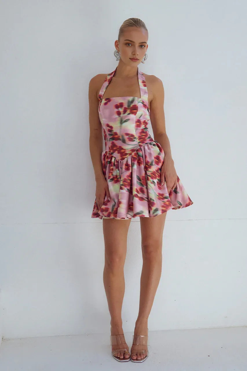 A-Line/Princess Halter Neck Sleeveless Backless Short-Mini Homecoming Dress