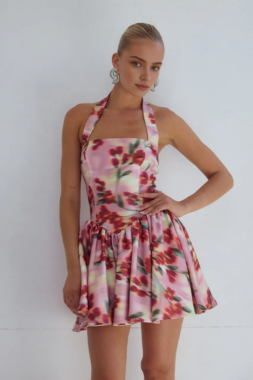 A-Line/Princess Halter Neck Sleeveless Backless Short-Mini Homecoming Dress
