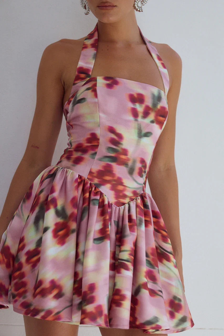 A-Line/Princess Halter Neck Sleeveless Backless Short-Mini Homecoming Dress