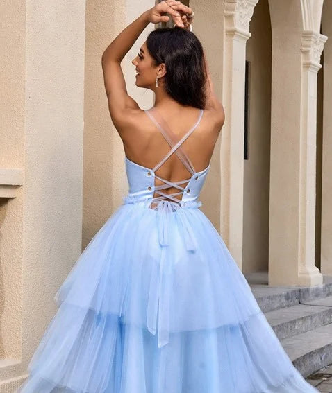 A-Line/Princess Halter Sleeveless Crossed Straps Tea-Length Homecoming Dress