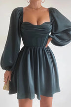 A-Line/Princess Square Neck Long Sleeve Backless Short-Mini Homecoming Dress