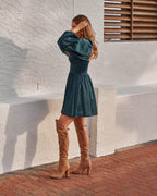 A-Line/Princess Square Neck Long Sleeve Backless Short-Mini Homecoming Dress