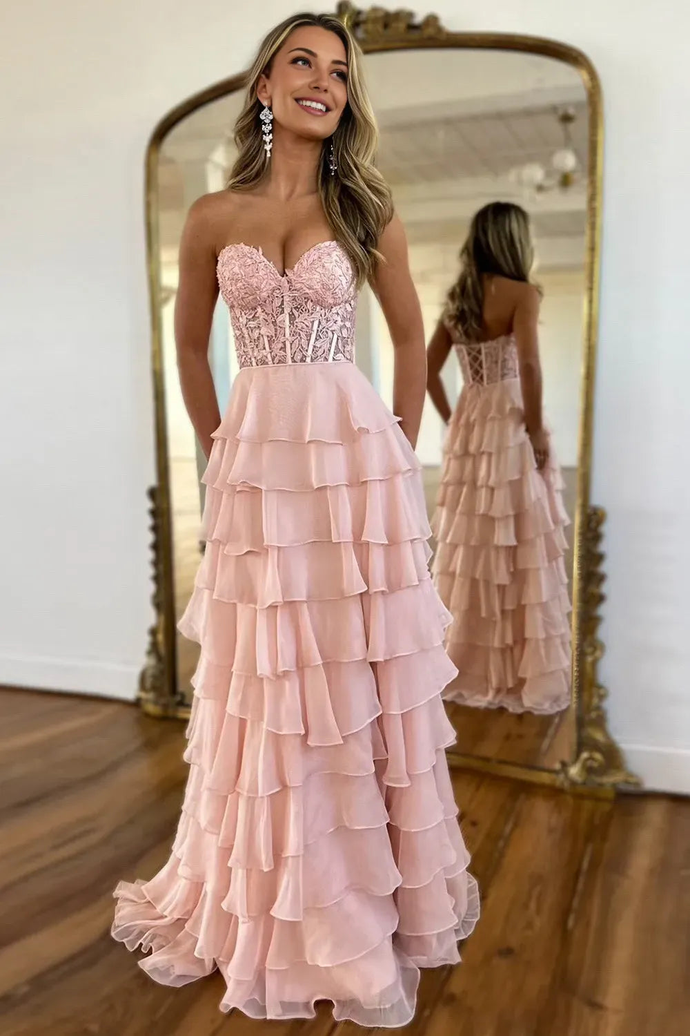 A-Line/Princess Sweetheart Sleeveless Criss Cross Back Floor-Length Prom Dress