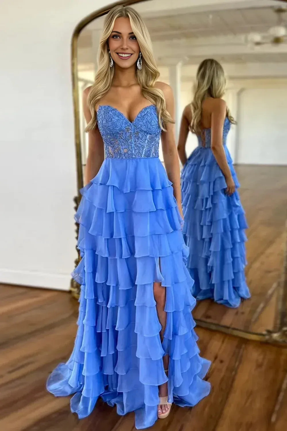 A-Line/Princess Sweetheart Sleeveless Criss Cross Back Floor-Length Prom Dress
