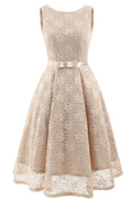 Champagne Lace Homecoming Dress With Satin Bow Belt For Homecoming Shoppers Elegant A Line Round Neck Short