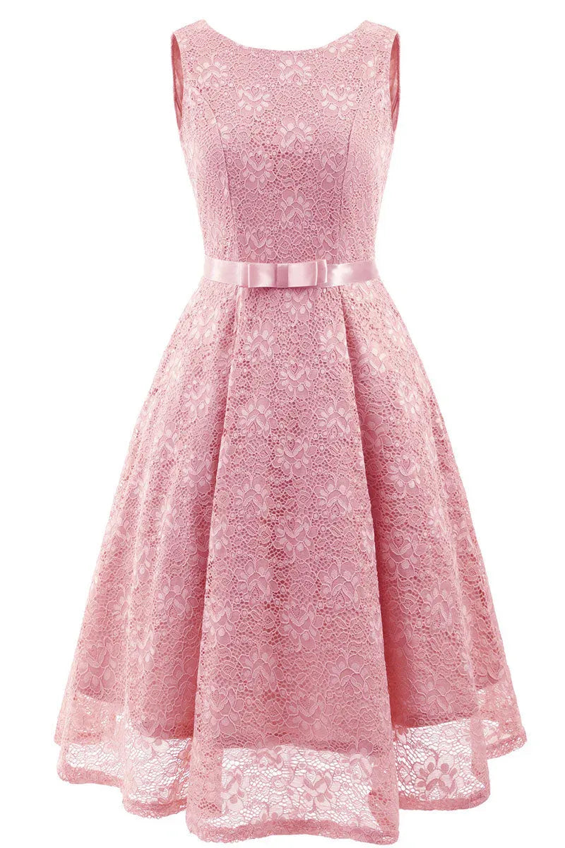 Champagne Lace Homecoming Dress With Satin Bow Belt For Homecoming Shoppers Elegant A Line Round Neck Short