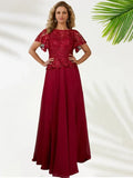 A-Line Scoop-neck Flare Sleeves Floor-Length Mother of the Bride Dress