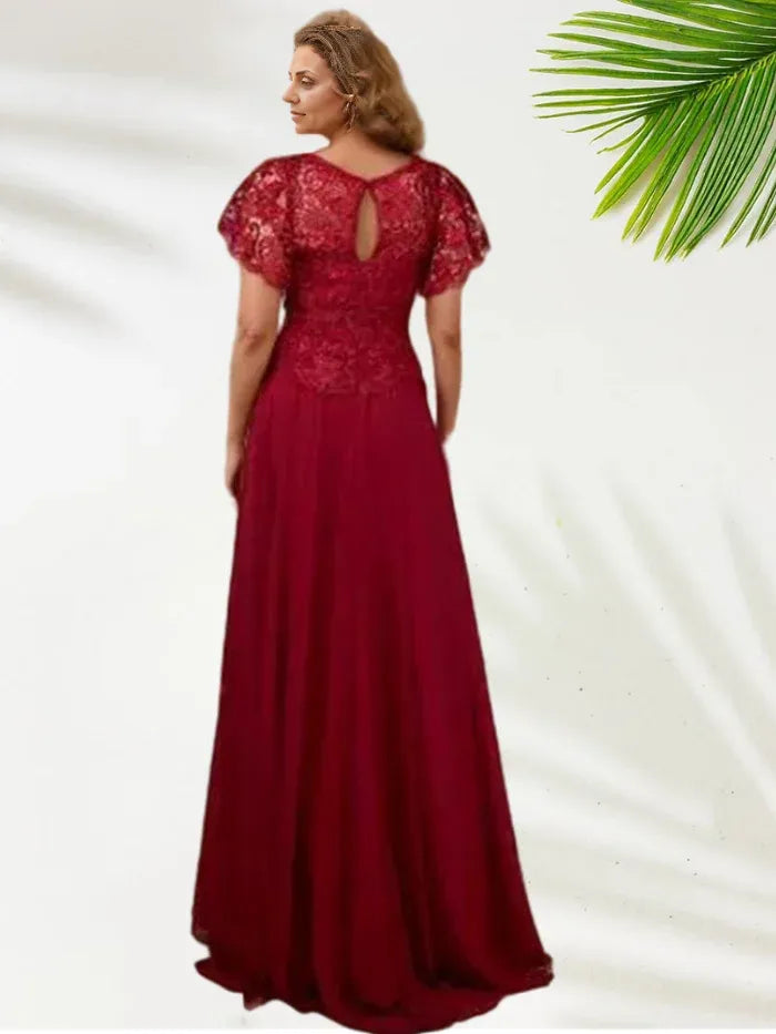 A-Line Scoop-neck Flare Sleeves Floor-Length Mother of the Bride Dress