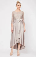 A-Line Scoop Neck Long Sleeve Tea-Length Mother of the Bride Dress