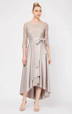 A-Line Scoop Neck Long Sleeve Tea-Length Mother of the Bride Dress