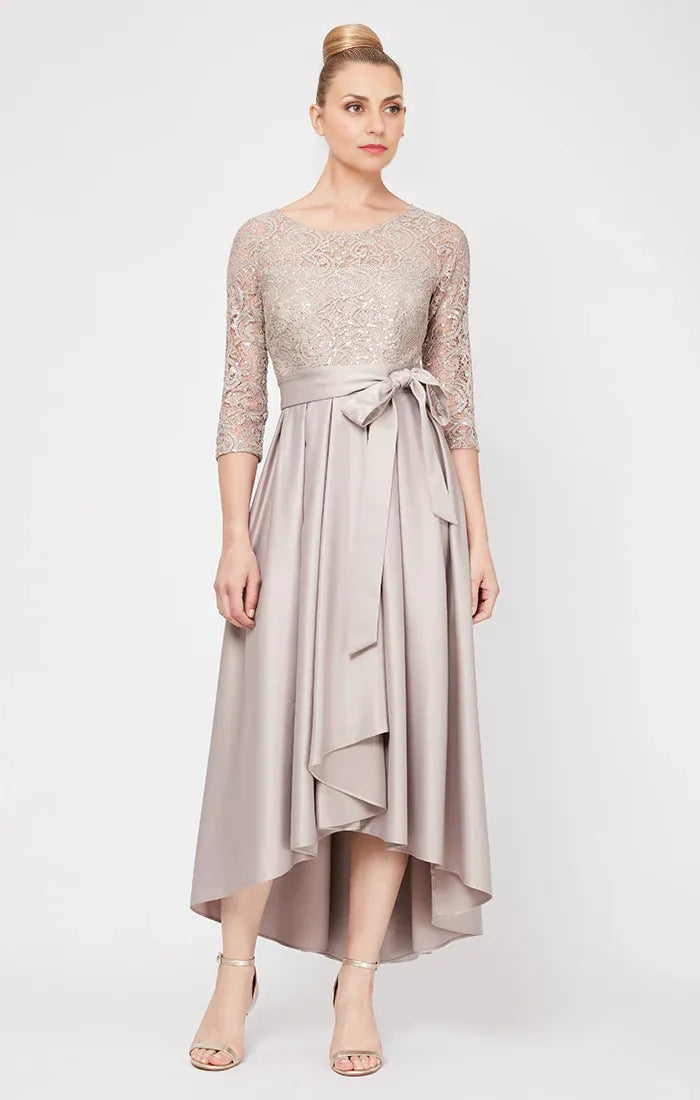 A-Line Scoop Neck Long Sleeve Tea-Length Mother of the Bride Dress
