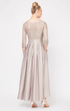 A-Line Scoop Neck Long Sleeve Tea-Length Mother of the Bride Dress