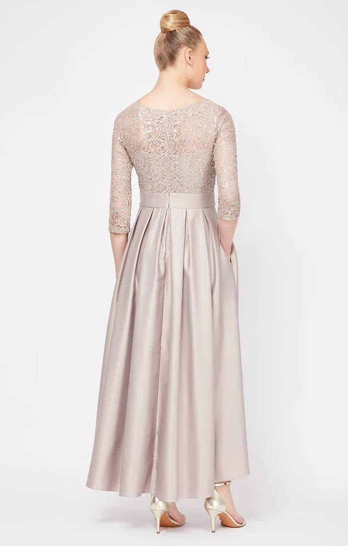 A-Line Scoop Neck Long Sleeve Tea-Length Mother of the Bride Dress