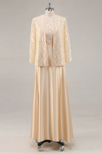 A-Line Scoop Neck Long Sleeve Zipper Up Floor-Length Mother of the Bride Dress
