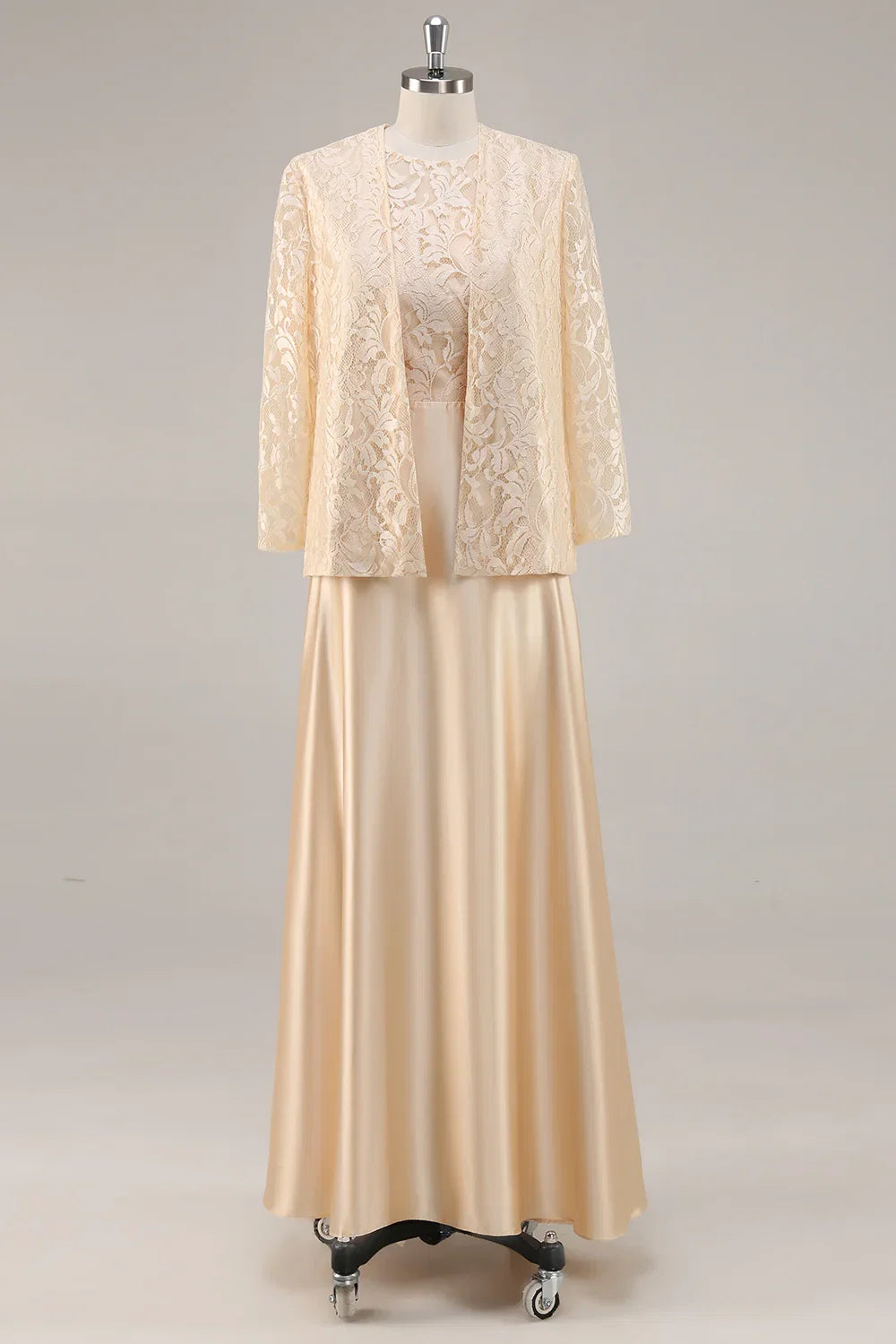 A-Line Scoop Neck Long Sleeve Zipper Up Floor-Length Mother of the Bride Dress
