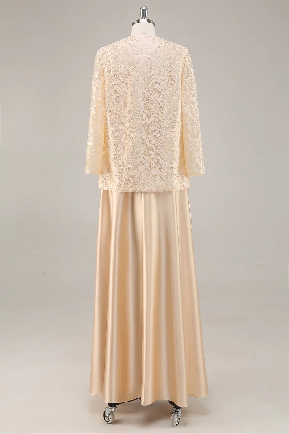 A-Line Scoop Neck Long Sleeve Zipper Up Floor-Length Mother of the Bride Dress
