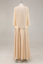 A-Line Scoop Neck Long Sleeve Zipper Up Floor-Length Mother of the Bride Dress