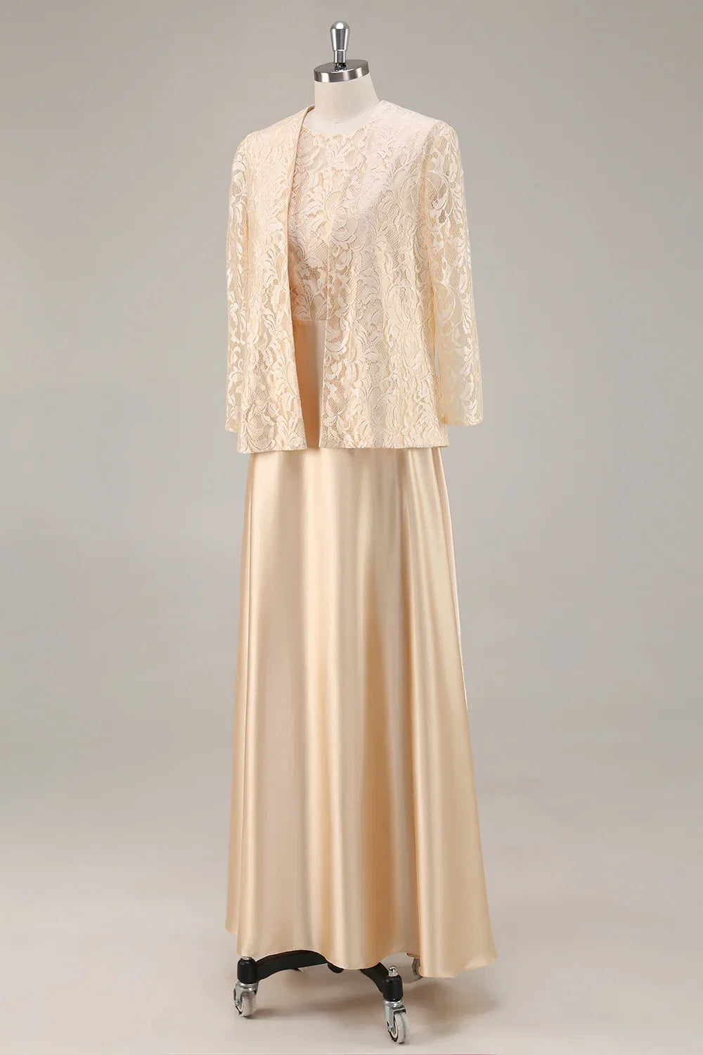 A-Line Scoop Neck Long Sleeve Zipper Up Floor-Length Mother of the Bride Dress