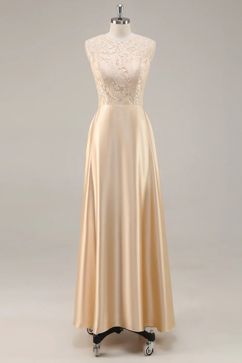 A-Line Scoop Neck Long Sleeve Zipper Up Floor-Length Mother of the Bride Dress