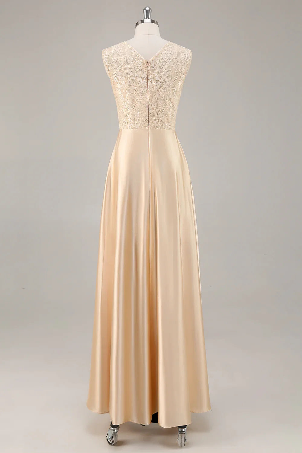 A-Line Scoop Neck Long Sleeve Zipper Up Floor-Length Mother of the Bride Dress