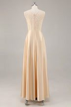 A-Line Scoop Neck Long Sleeve Zipper Up Floor-Length Mother of the Bride Dress