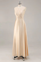 A-Line Scoop Neck Long Sleeve Zipper Up Floor-Length Mother of the Bride Dress