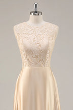 A-Line Scoop Neck Long Sleeve Zipper Up Floor-Length Mother of the Bride Dress