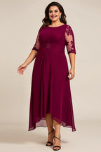 A-Line Scoop Neck Short Sleeves Sheer Back Ankle-Length Plus Size Mother of the Bride Dress