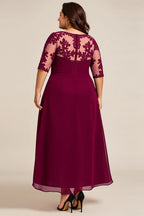 A-Line Scoop Neck Short Sleeves Sheer Back Ankle-Length Plus Size Mother of the Bride Dress