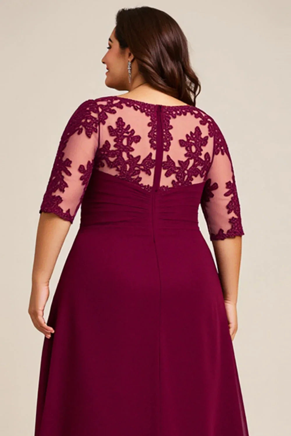 A-Line Scoop Neck Short Sleeves Sheer Back Ankle-Length Plus Size Mother of the Bride Dress