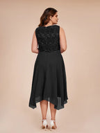A-Line Scoop Neck Sleeveless Tea Length Plus Size Mother of the Bride Dress