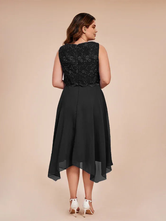 A-Line Scoop Neck Sleeveless Tea Length Plus Size Mother of the Bride Dress