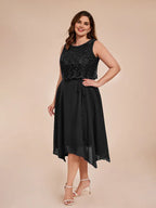 A-Line Scoop Neck Sleeveless Tea Length Plus Size Mother of the Bride Dress