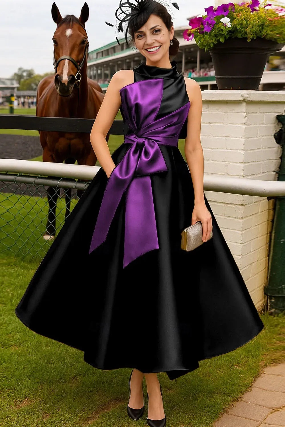 A-Line Sleeveless High Neck Bow(s) Ankle-Length Mother of the Bride Dress