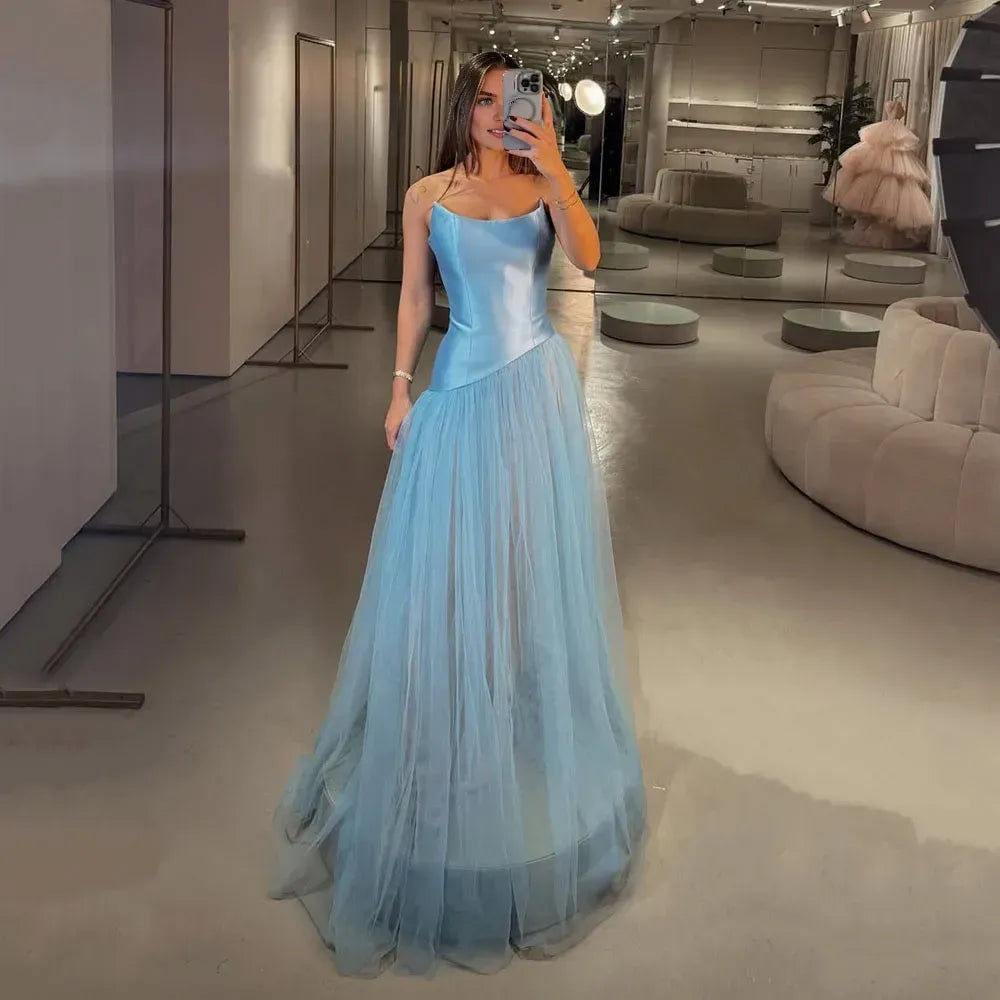 A-Line Sleeveless V-Neck Pleated Floor-Length Evening Dress