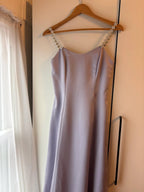 Prom Dress Lavender Maxi With Floral Embellishments In A Line Spaghetti Strap Elegant Flattering For Prom Night