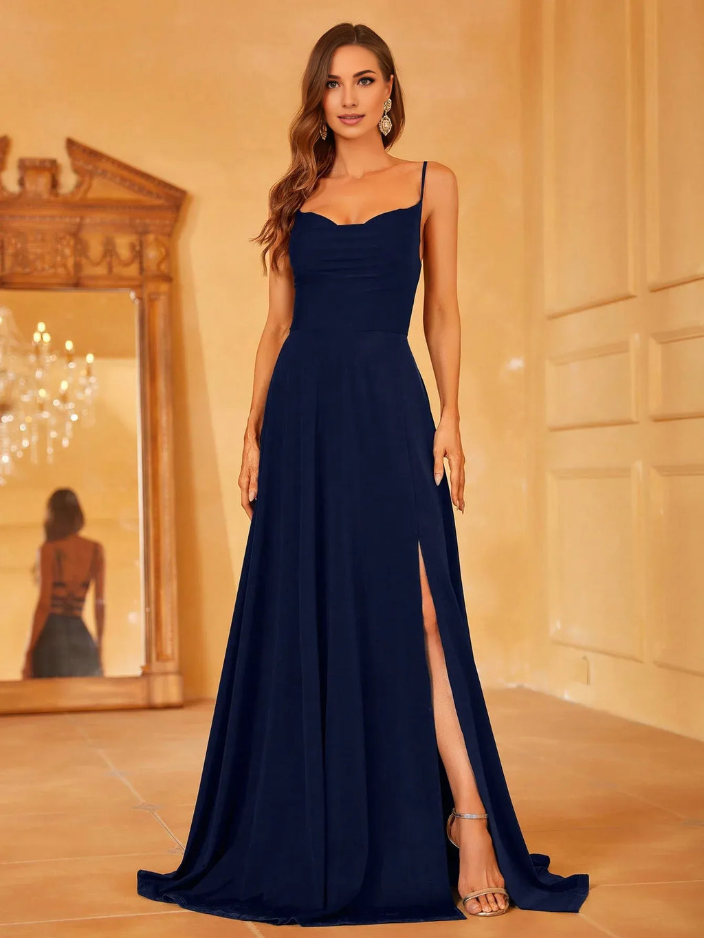 A-Line Spaghetti Strap Sleeveless Up Floor-Length Prom Dress