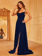 A-Line Spaghetti Strap Sleeveless Up Floor-Length Prom Dress