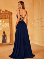 A-Line Spaghetti Strap Sleeveless Up Floor-Length Prom Dress