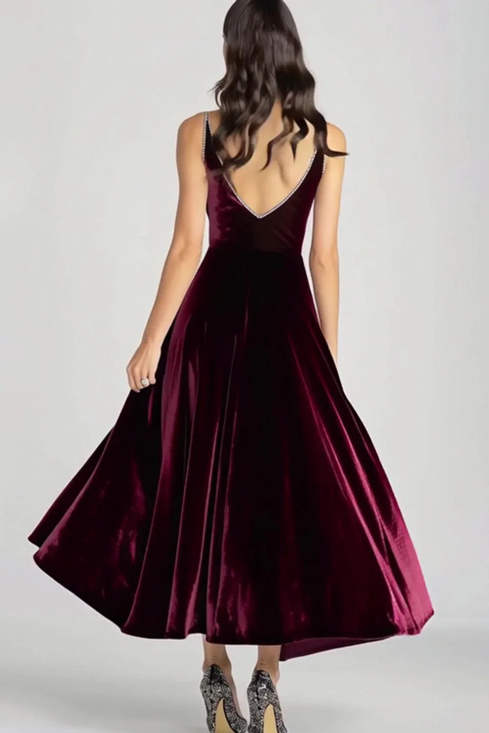 A-Line Spaghetti Straps Sleeveless Ankle-Length Evening Dress